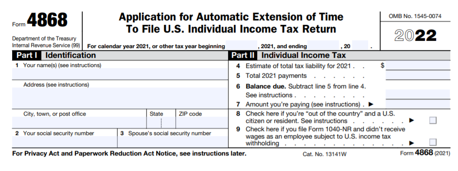 IRS 4868 Form